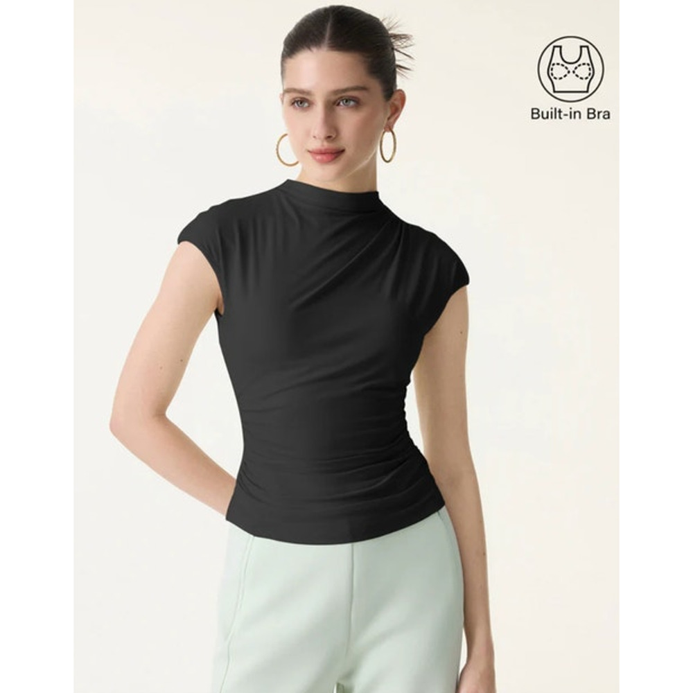 OGL Top Size M NEW Eco-SkinKiss Mockneck Ruched Cropped Bra Top Classic Black